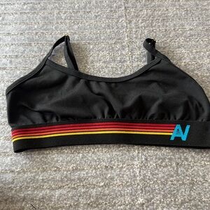 Aviator Nation Black Sports Bra with Rainbow Stripe